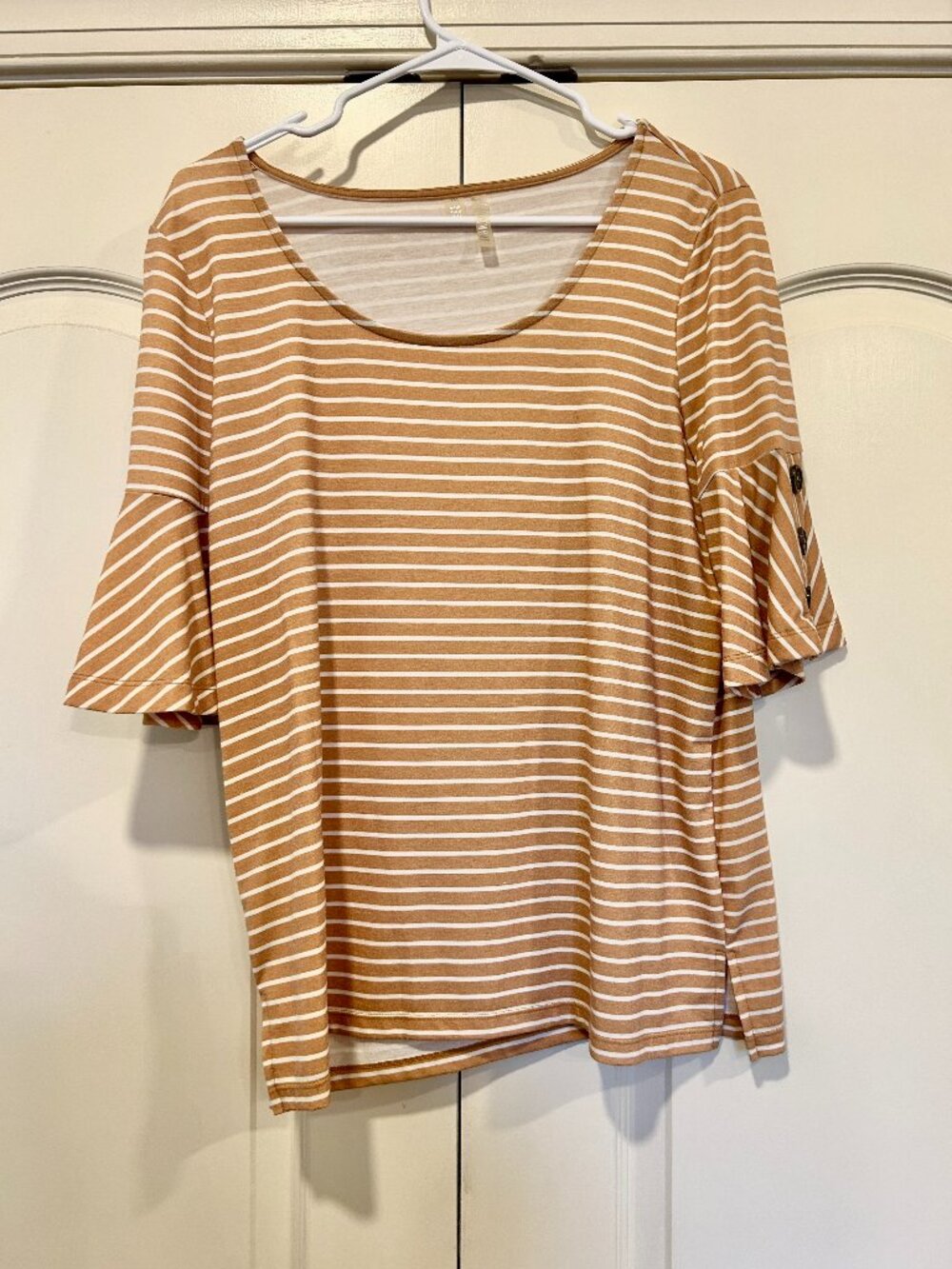 Yellow and White Striped Bell Sleeve Top